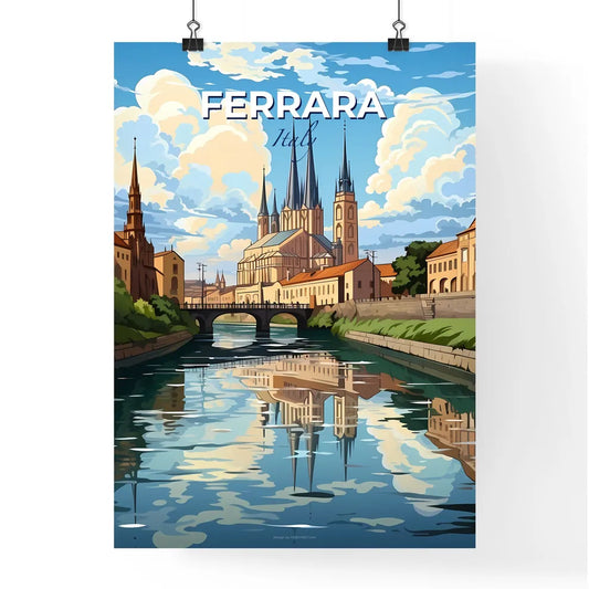 Ferrara, Italy, A Poster of a river with a bridge and a castle Default Title