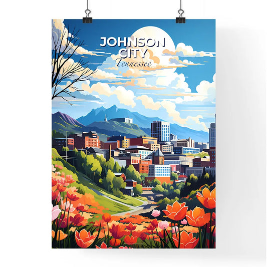 Johnson City, Tennessee, A Poster of a cityscape with flowers and mountains in the background Default Title