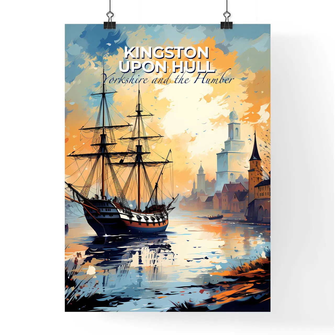 Kingston Upon Hull, Yorkshire and the Humber, A Poster of a painting of a ship in a river Default Title