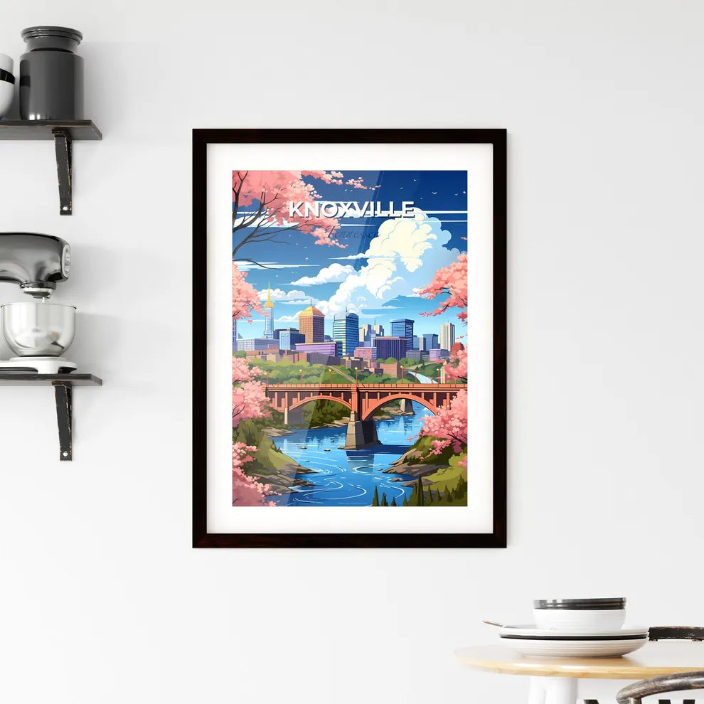 Knoxville, Tennessee, A Poster of a bridge over a river with pink flowers Default Title