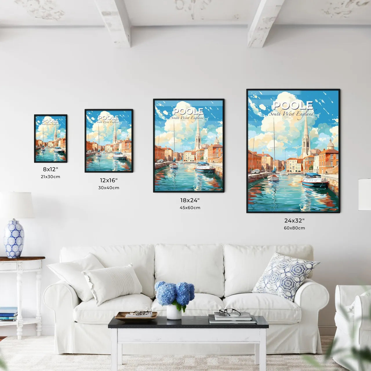 Poole, South West England, A Poster of a water canal with boats and buildings in the background Default Title