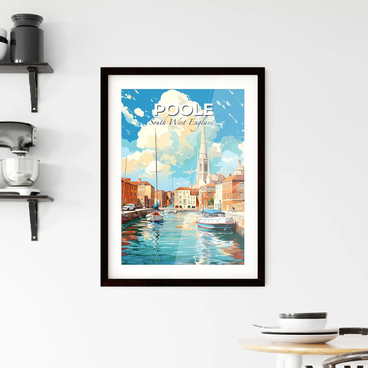 Poole, South West England, A Poster of a water canal with boats and buildings in the background Default Title