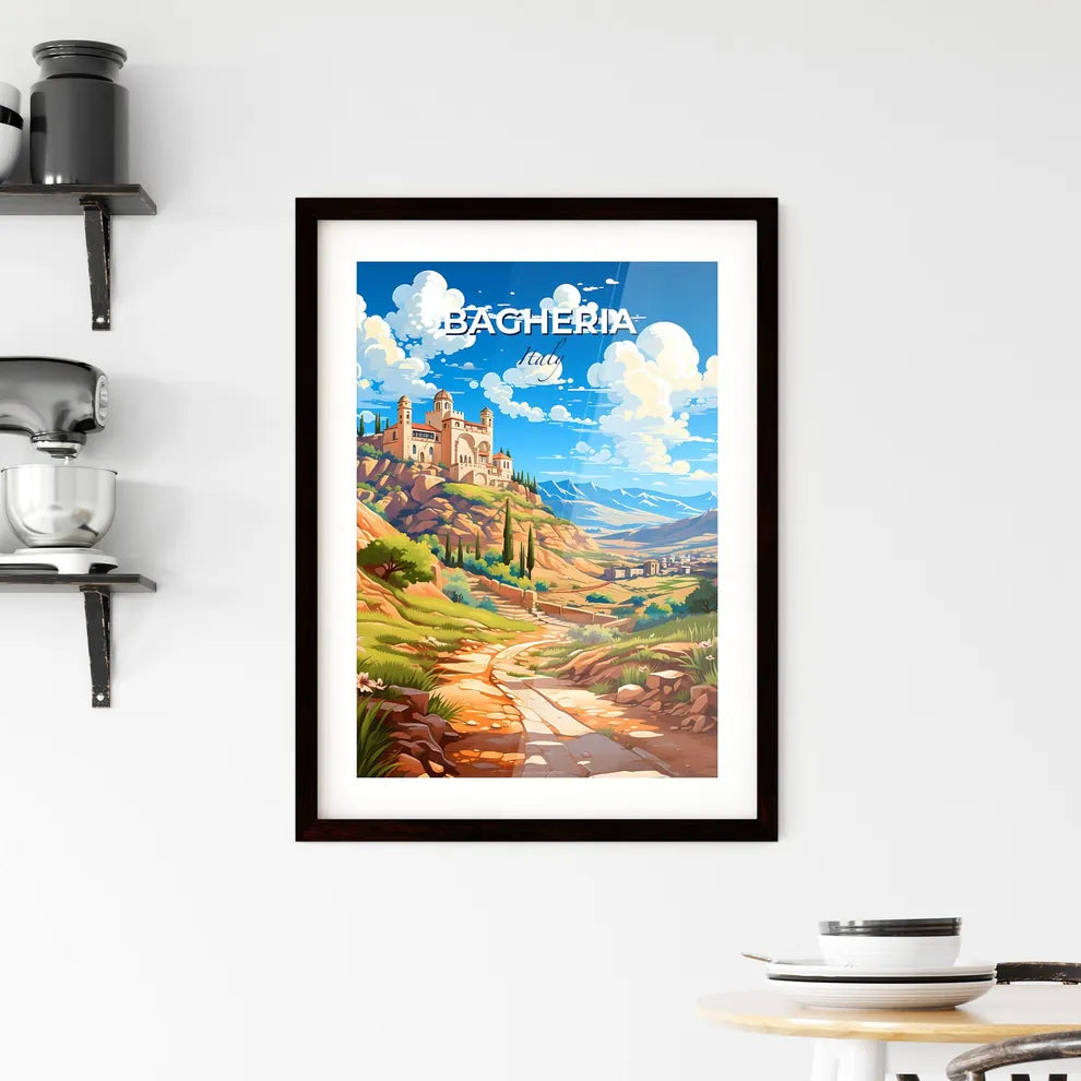 Bagheria, Italy, A Poster of a landscape with a castle on top of a hill Default Title