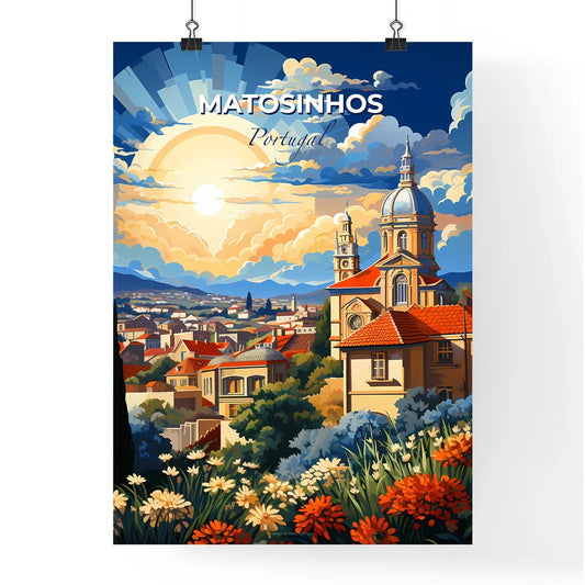 Matosinhos, Portugal, A Poster of a colorful landscape with a church and flowers Default Title