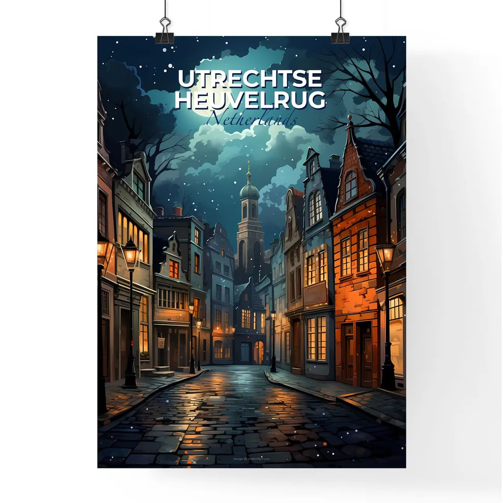Utrechtse Heuvelrug, Netherlands, A Poster of a street with buildings and a moon in the sky Default Title