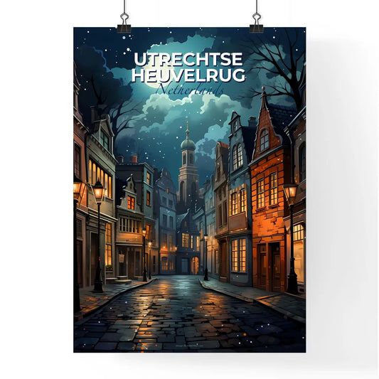 Utrechtse Heuvelrug, Netherlands, A Poster of a street with buildings and a moon in the sky Default Title