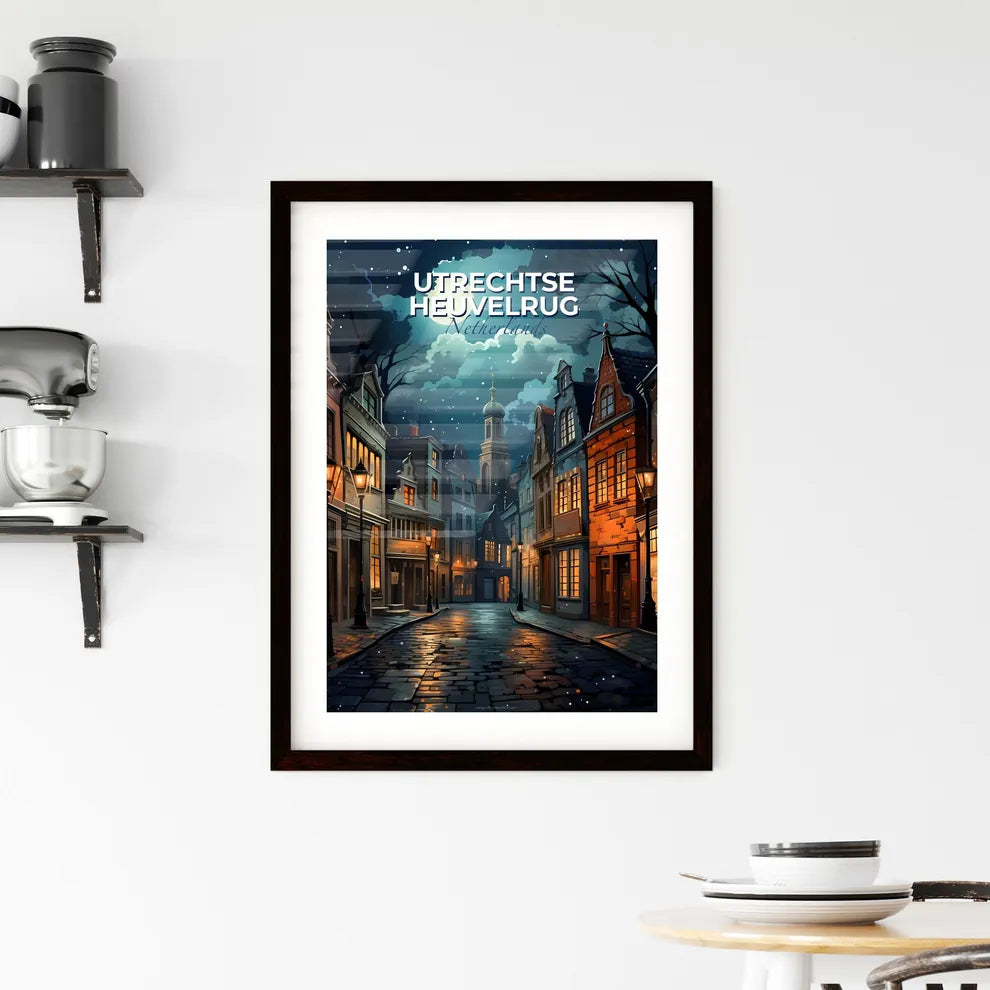 Utrechtse Heuvelrug, Netherlands, A Poster of a street with buildings and a moon in the sky Default Title
