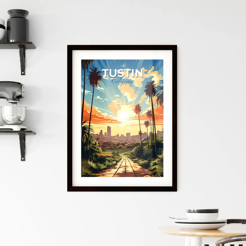 Tustin, California, A Poster of a road through palm trees with a city in the background Default Title
