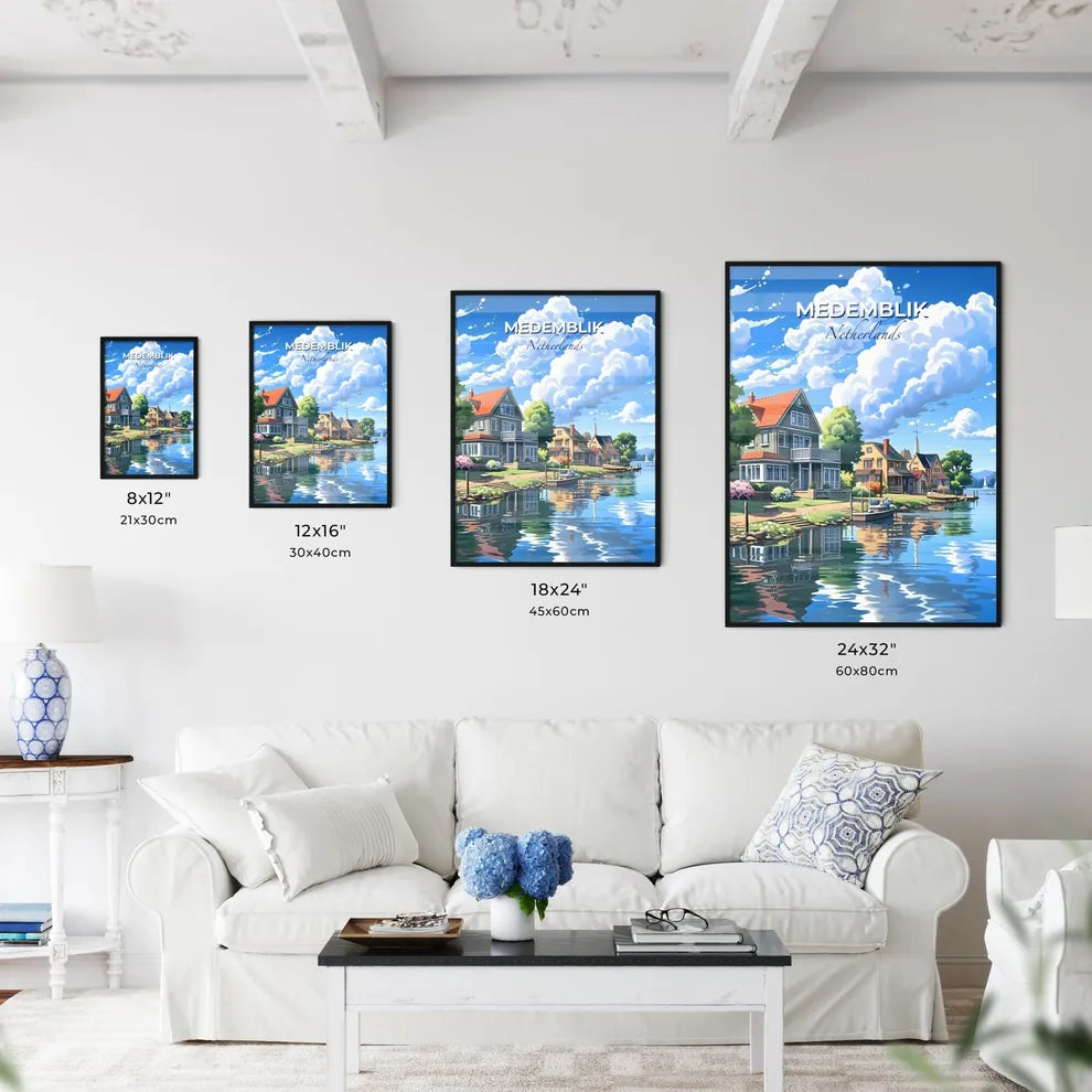 Medemblik, Netherlands, A Poster of a water view of a town with houses and trees Default Title