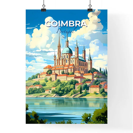 Coimbra, Portugal, A Poster of a castle on a hill with trees and a body of water Default Title