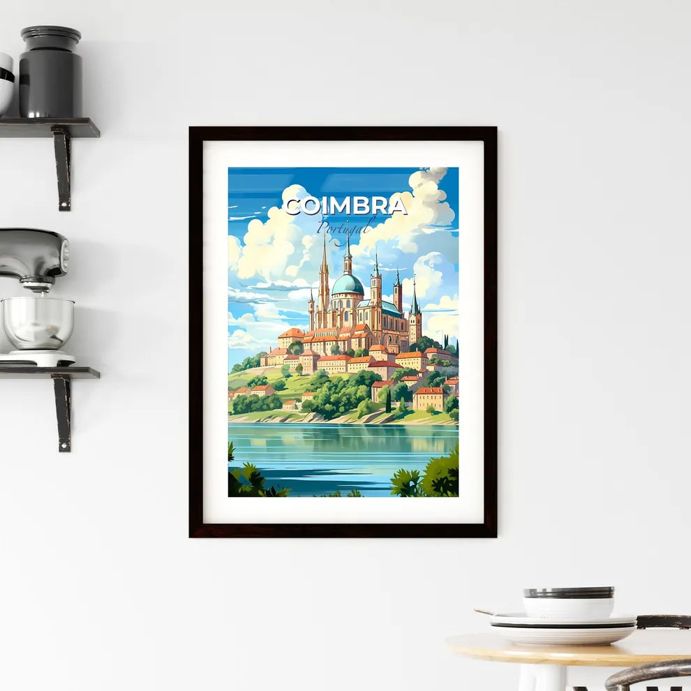 Coimbra, Portugal, A Poster of a castle on a hill with trees and a body of water Default Title