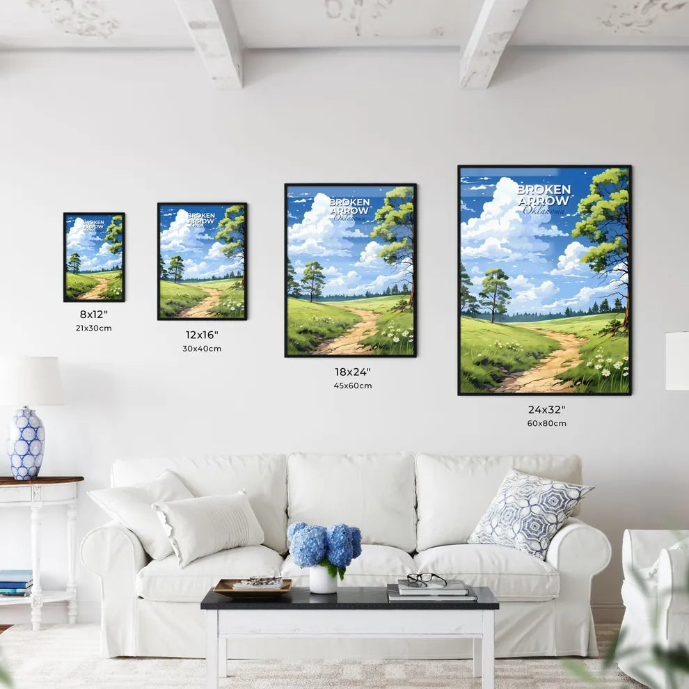 Broken Arrow, Oklahoma, A Poster of a dirt road through a grassy field with trees and flowers Default Title