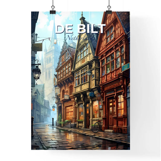 De Bilt, Netherlands, A Poster of a street with buildings and a bicycle Default Title