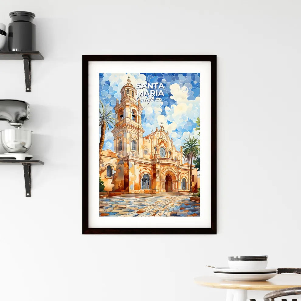 Santa Maria, California, A Poster of a painting of a church with palm trees and a blue sky Default Title