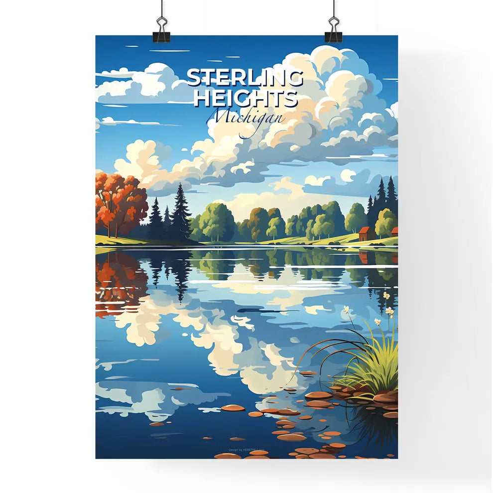 Sterling Heights, Michigan, A Poster of a landscape of a lake with trees and clouds Default Title
