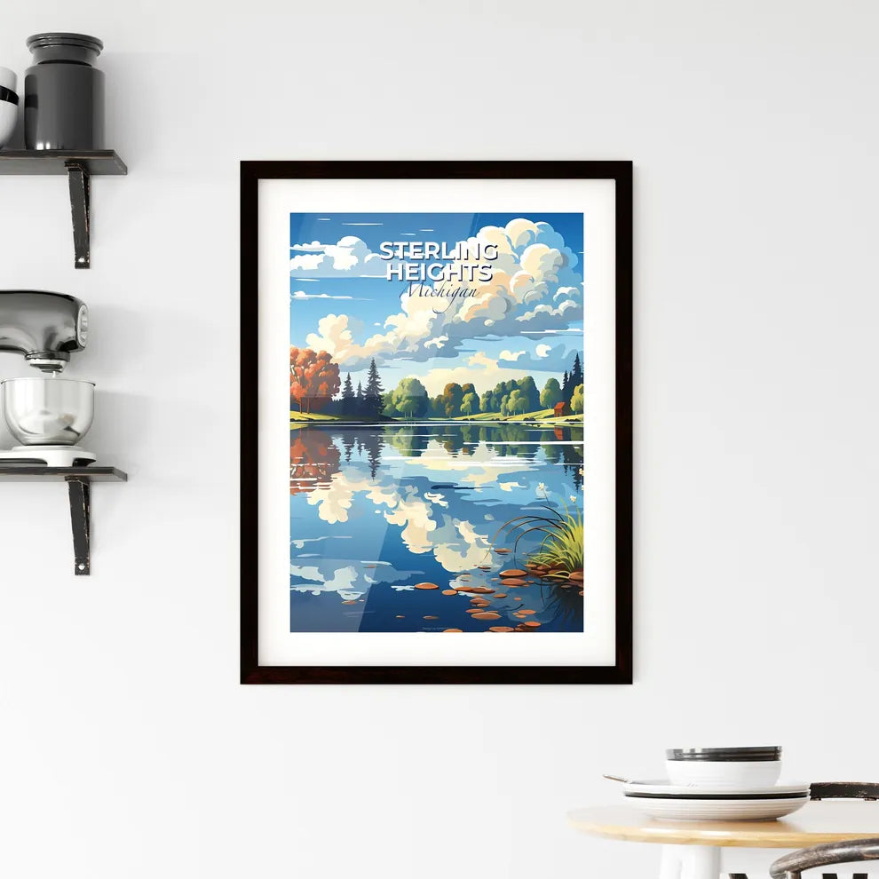 Sterling Heights, Michigan, A Poster of a landscape of a lake with trees and clouds Default Title