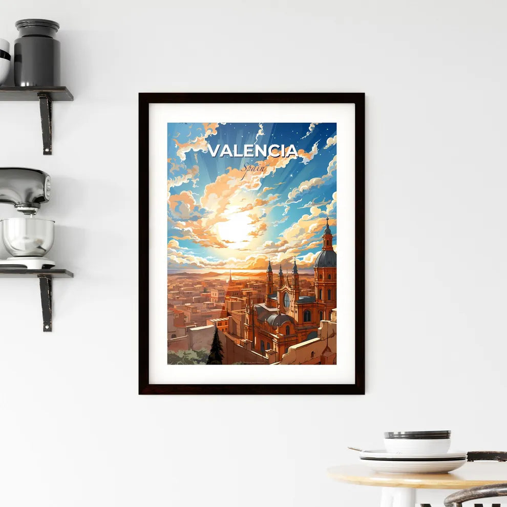 Valencia, Spain, A Poster of a large city with a large building and a large sky with clouds Default Title