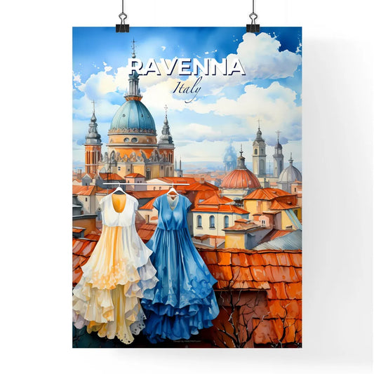 Ravenna, Italy, A Poster of a couple dresses on swingers in front of a rooftop of a city Default Title