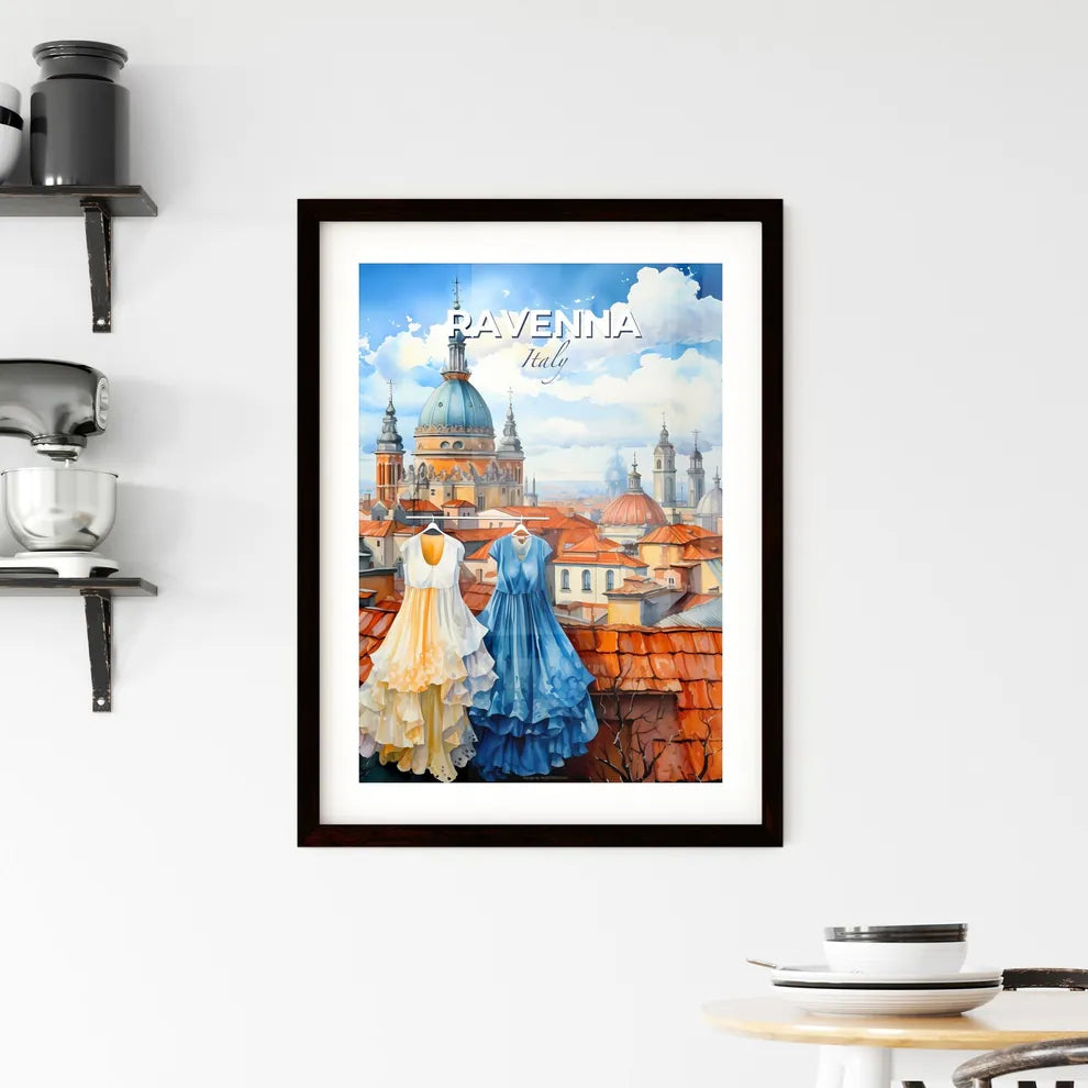 Ravenna, Italy, A Poster of a couple dresses on swingers in front of a rooftop of a city Default Title