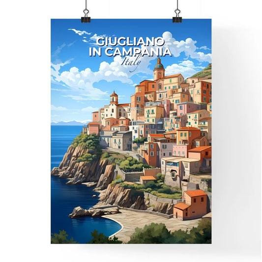 Giugliano In Campania, Italy, A Poster of a colorful buildings on a hill by the water Default Title