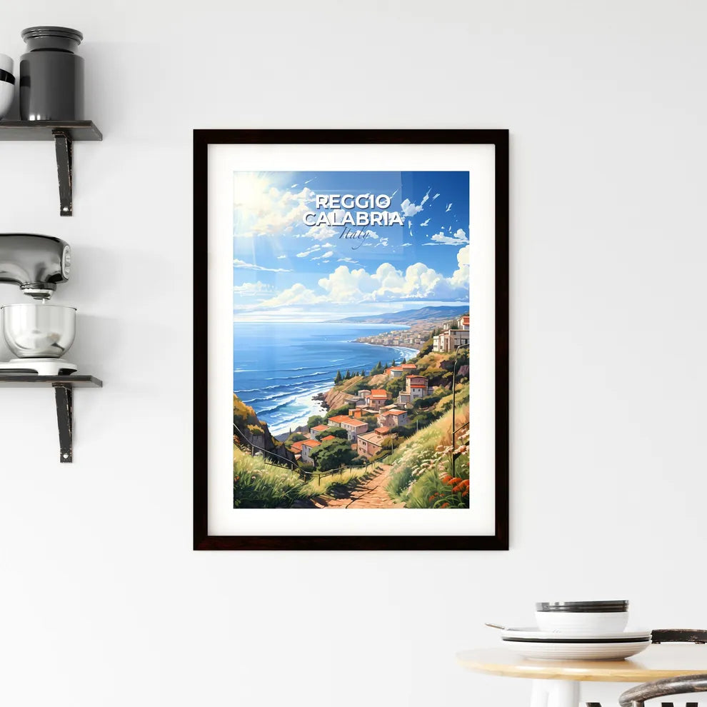 Reggio Calabria, Italy, A Poster of a landscape of a town on a hill with a body of water and a sunny day Default Title