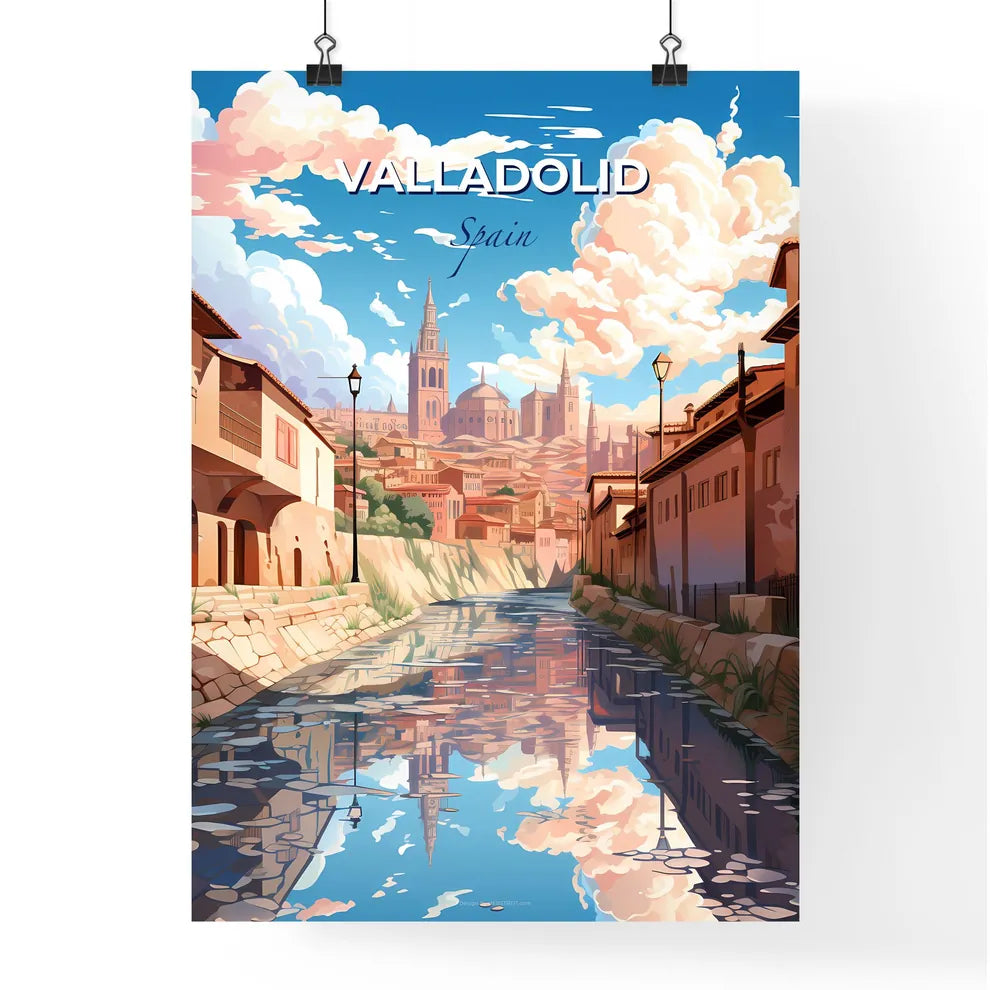 Valladolid, Spain, A Poster of a water channel with buildings and a city in the background Default Title