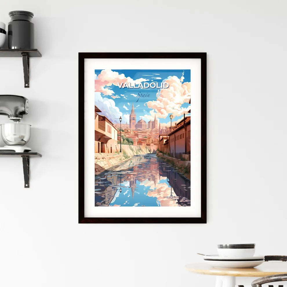 Valladolid, Spain, A Poster of a water channel with buildings and a city in the background Default Title