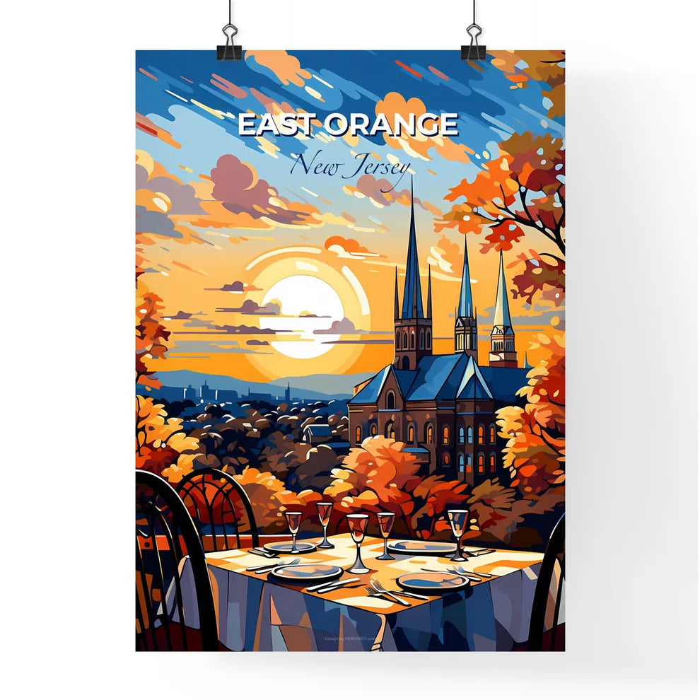 East Orange, New Jersey, A Poster of a table with a church and trees in the background Default Title