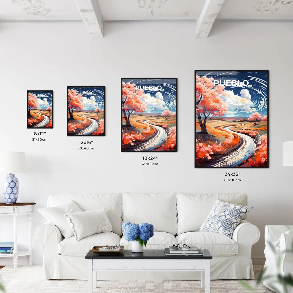 Pueblo, Colorado, A Poster of a painting of a winding road through a field with pink flowers Default Title