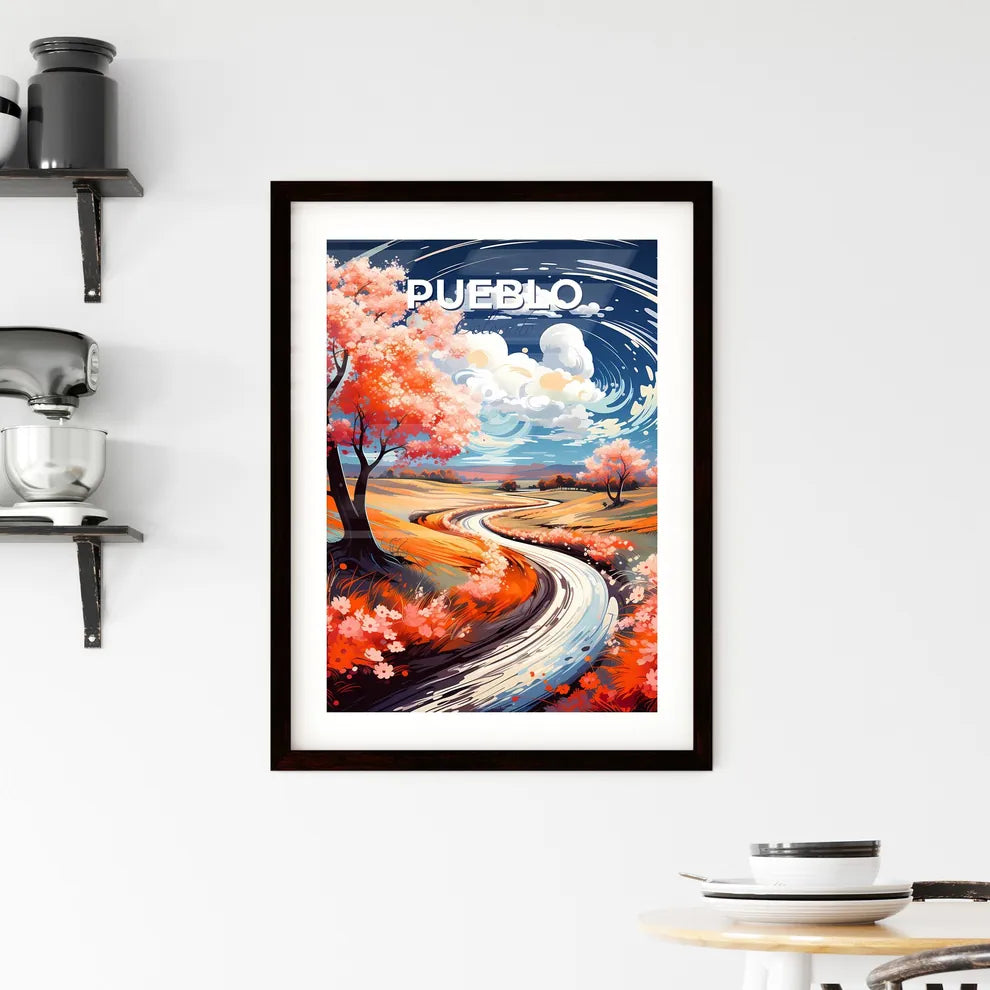 Pueblo, Colorado, A Poster of a painting of a winding road through a field with pink flowers Default Title