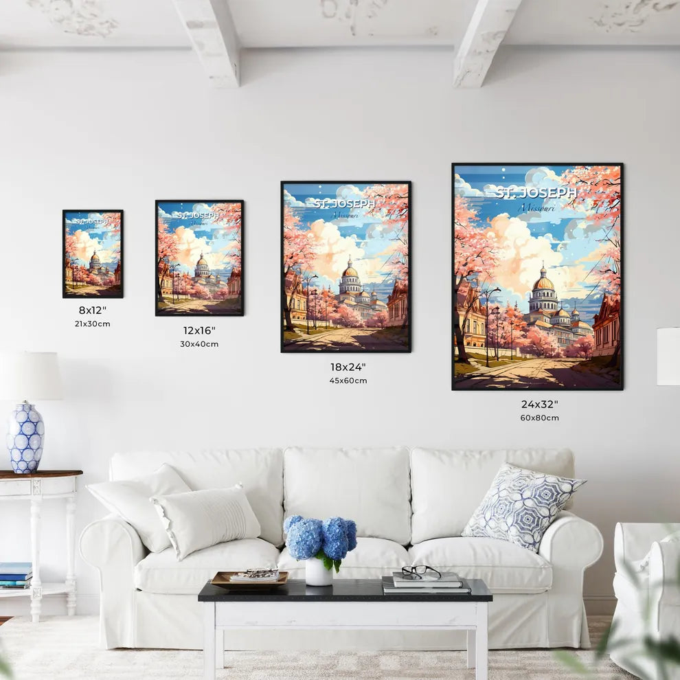 St. Joseph, Missouri, A Poster of a building with a dome and a dome on top with pink trees Default Title