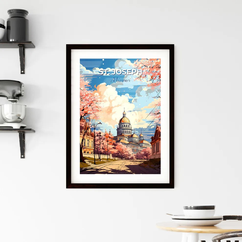 St. Joseph, Missouri, A Poster of a building with a dome and a dome on top with pink trees Default Title