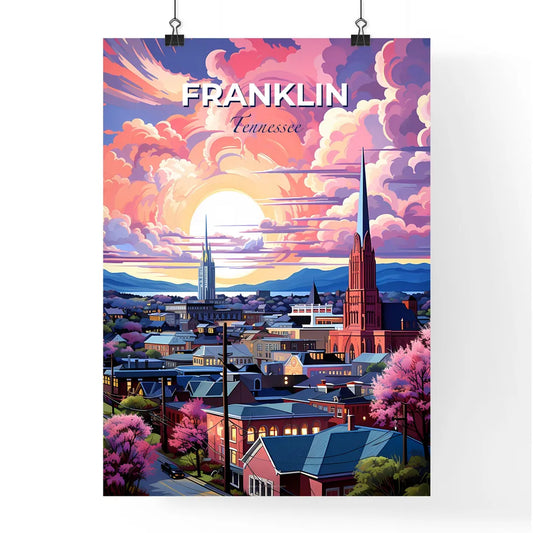 Franklin, Tennessee, A Poster of a city with a tall spire and trees in front of the sun Default Title