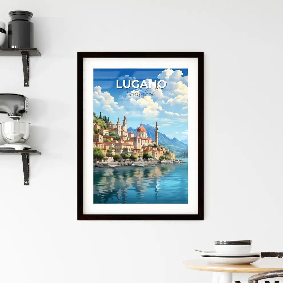 Lugano, Switzerland, A Poster of a city on a hill by water Default Title
