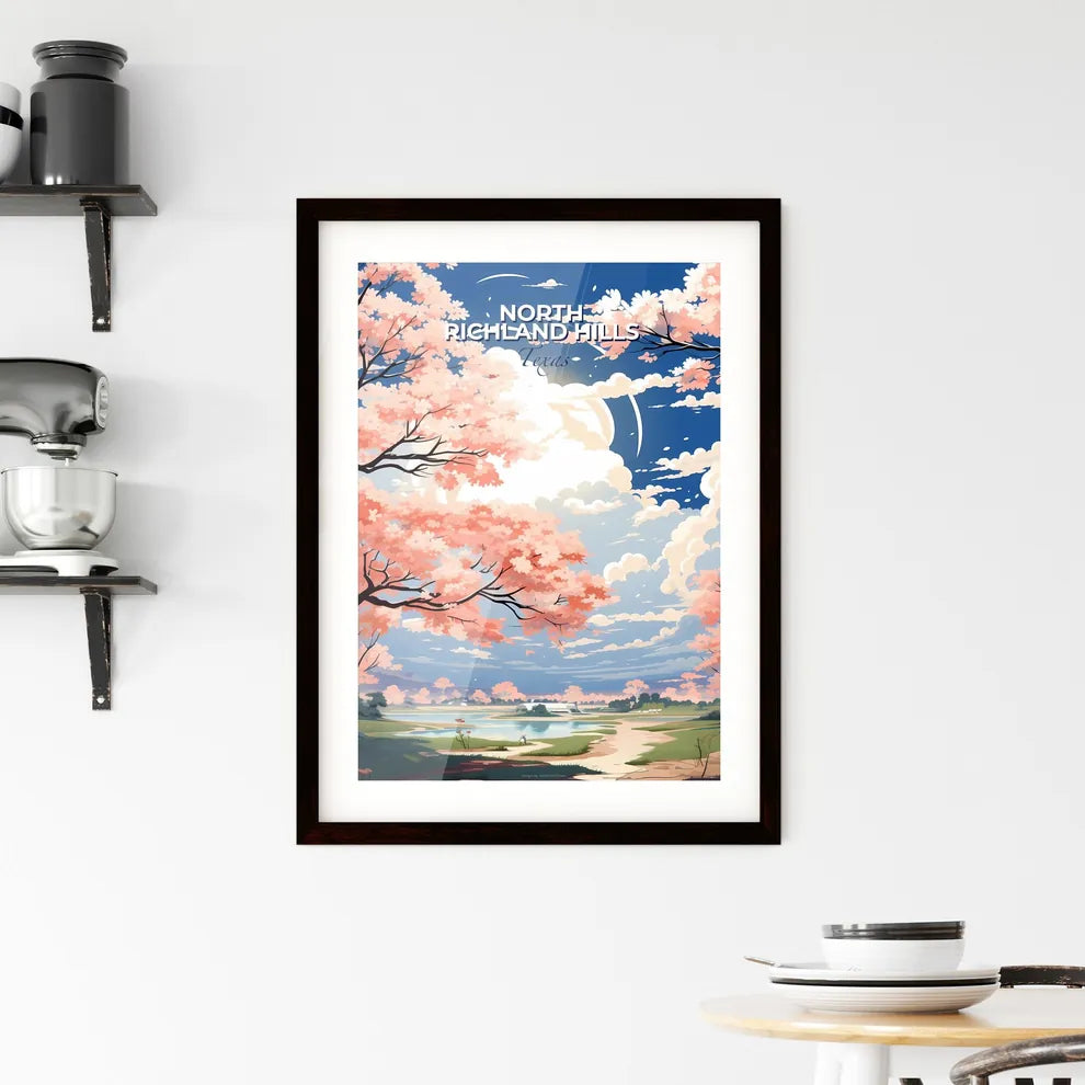 North Richland Hills, Texas, A Poster of a landscape with pink trees and a lake Default Title