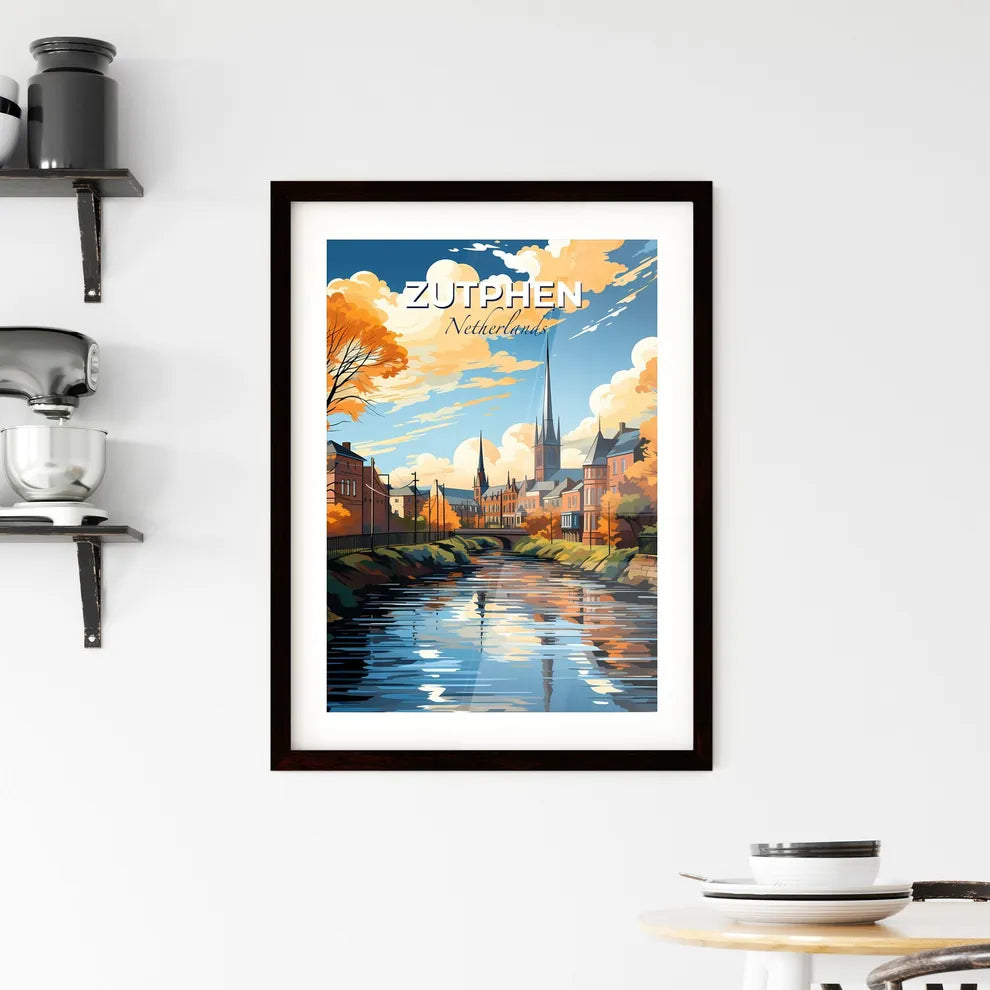 Zutphen, Netherlands, A Poster of a river with trees and buildings in the background Default Title