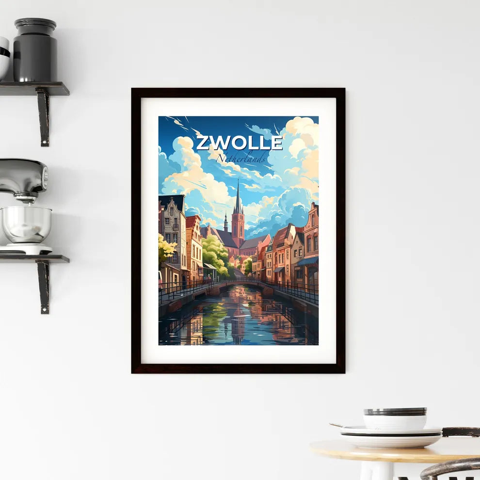 Zwolle, Netherlands, A Poster of a water canal with buildings and a church in the background Default Title