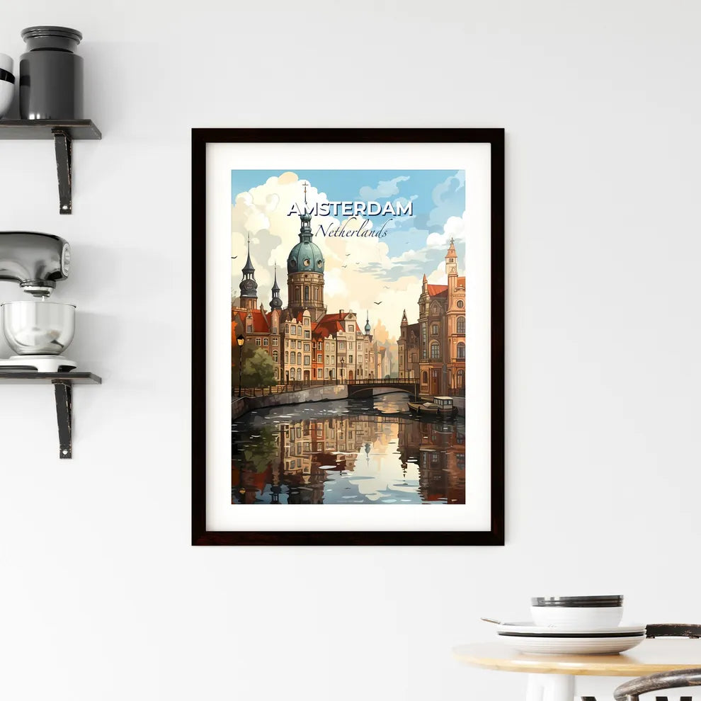 Amsterdam, Netherlands, A Poster of a river with a bridge and buildings Default Title