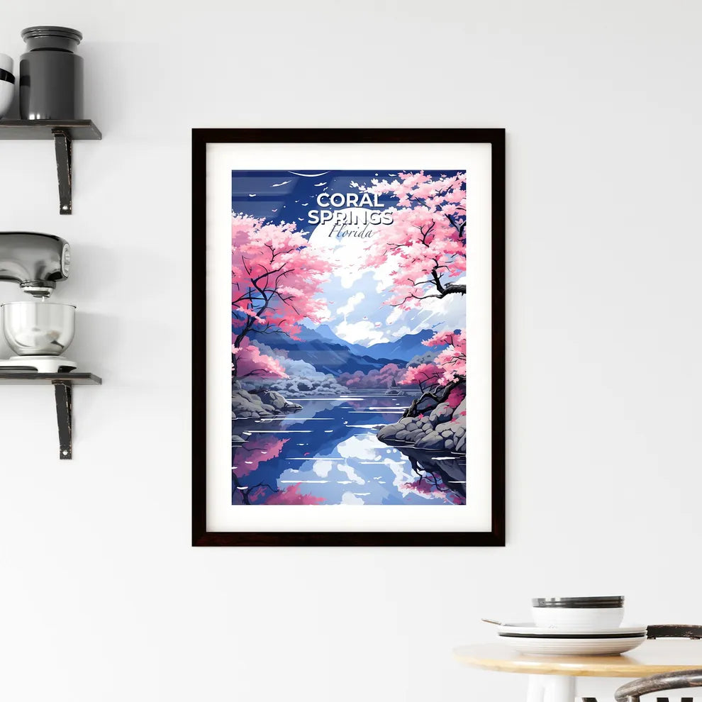 Coral Springs, Florida, A Poster of a river with pink trees and mountains Default Title