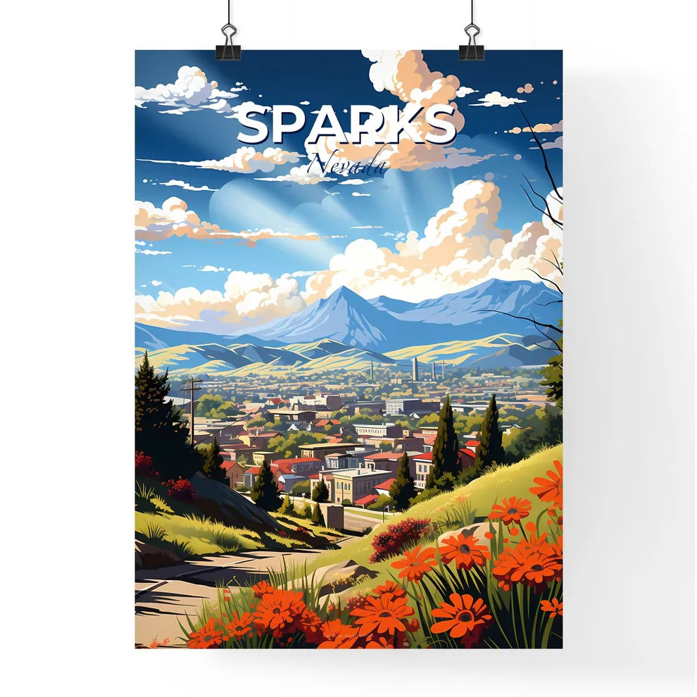 Sparks, Nevada, A Poster of a landscape with a city and mountains Default Title