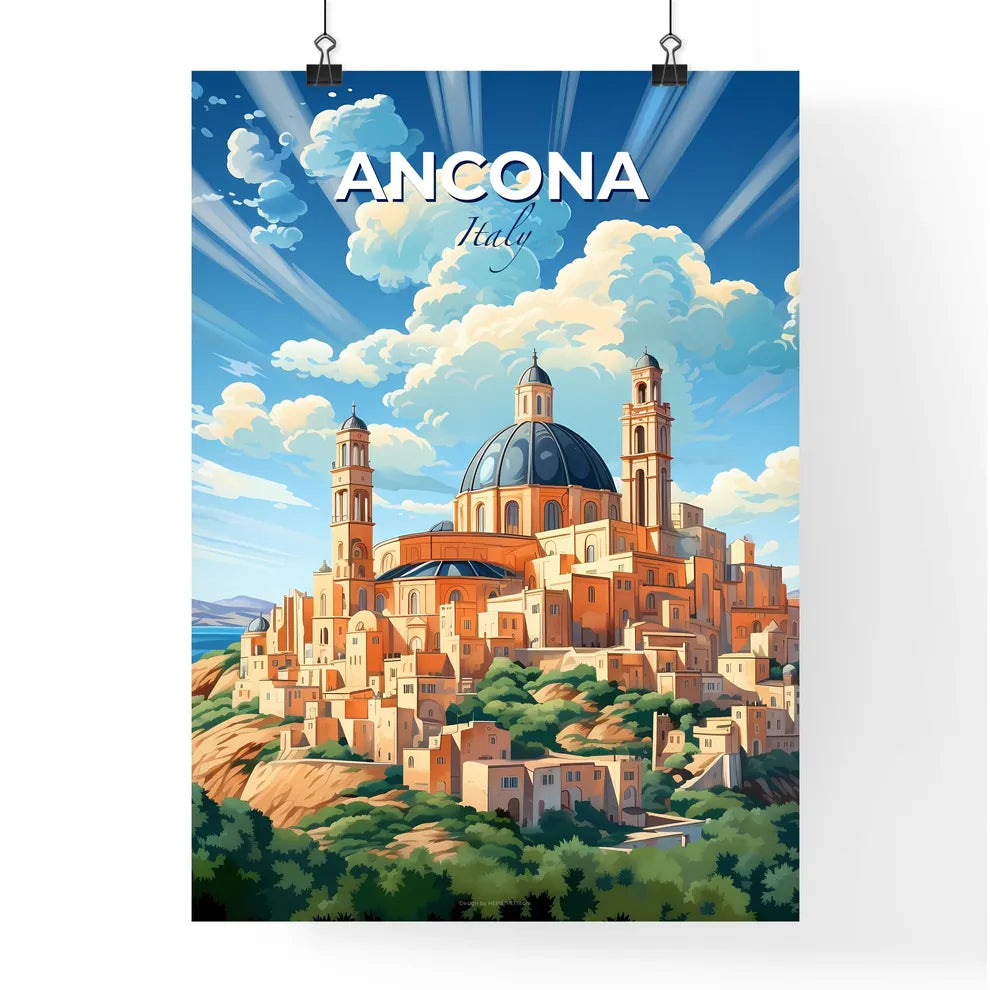 Ancona, Italy, A Poster of a cartoon of a building on a hill Default Title