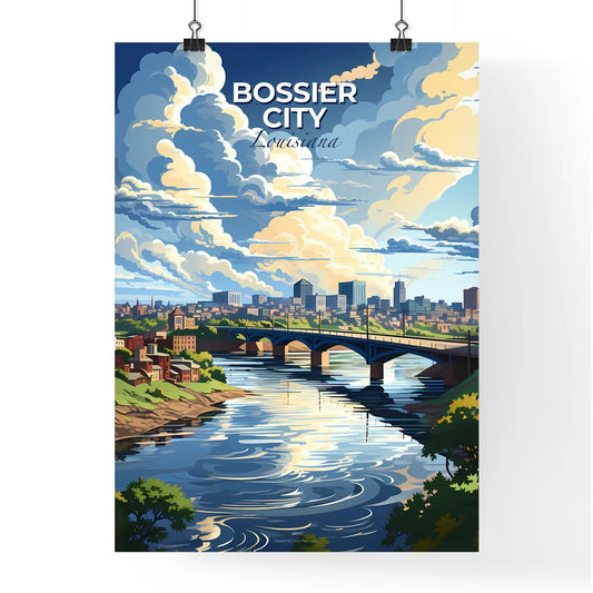 Bossier City, Louisiana, A Poster of a bridge over a river with buildings and trees Default Title