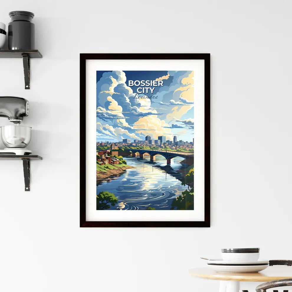 Bossier City, Louisiana, A Poster of a bridge over a river with buildings and trees Default Title