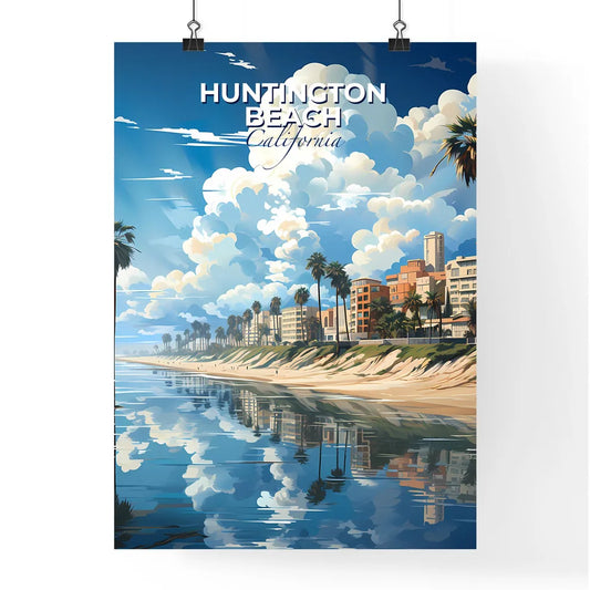 Huntington Beach, California, A Poster of a beach with palm trees and buildings Default Title