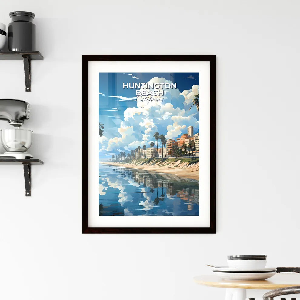 Huntington Beach, California, A Poster of a beach with palm trees and buildings Default Title