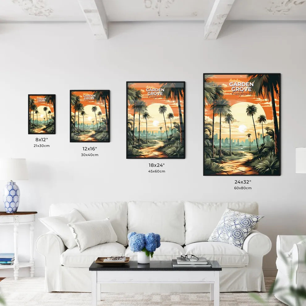 Garden Grove, California, A Poster of a palm trees and a city in the background Default Title
