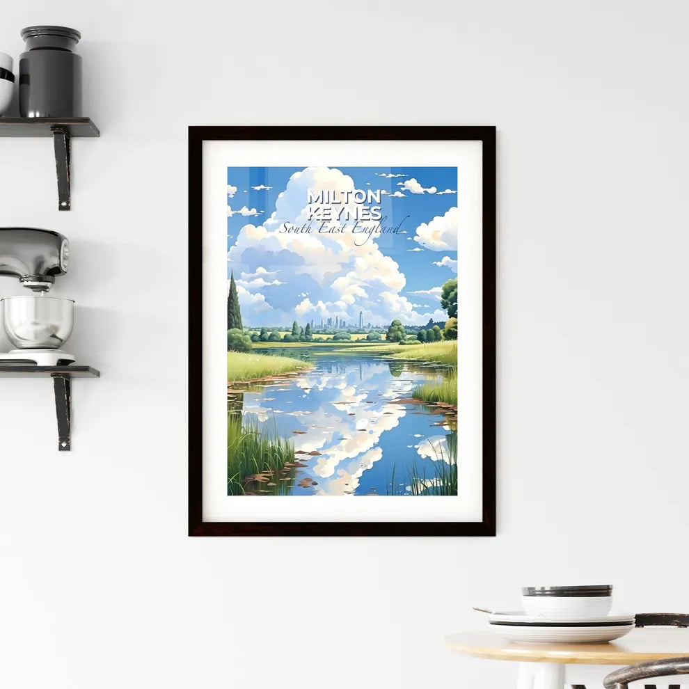 Milton Keynes, South East England, A Poster of a river with grass and trees and a city in the background Default Title
