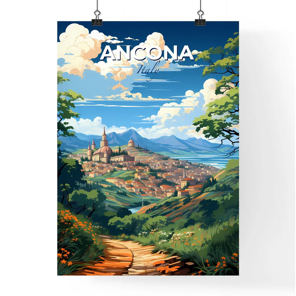 Ancona, Italy, A Poster of a landscape with a city and mountains Default Title