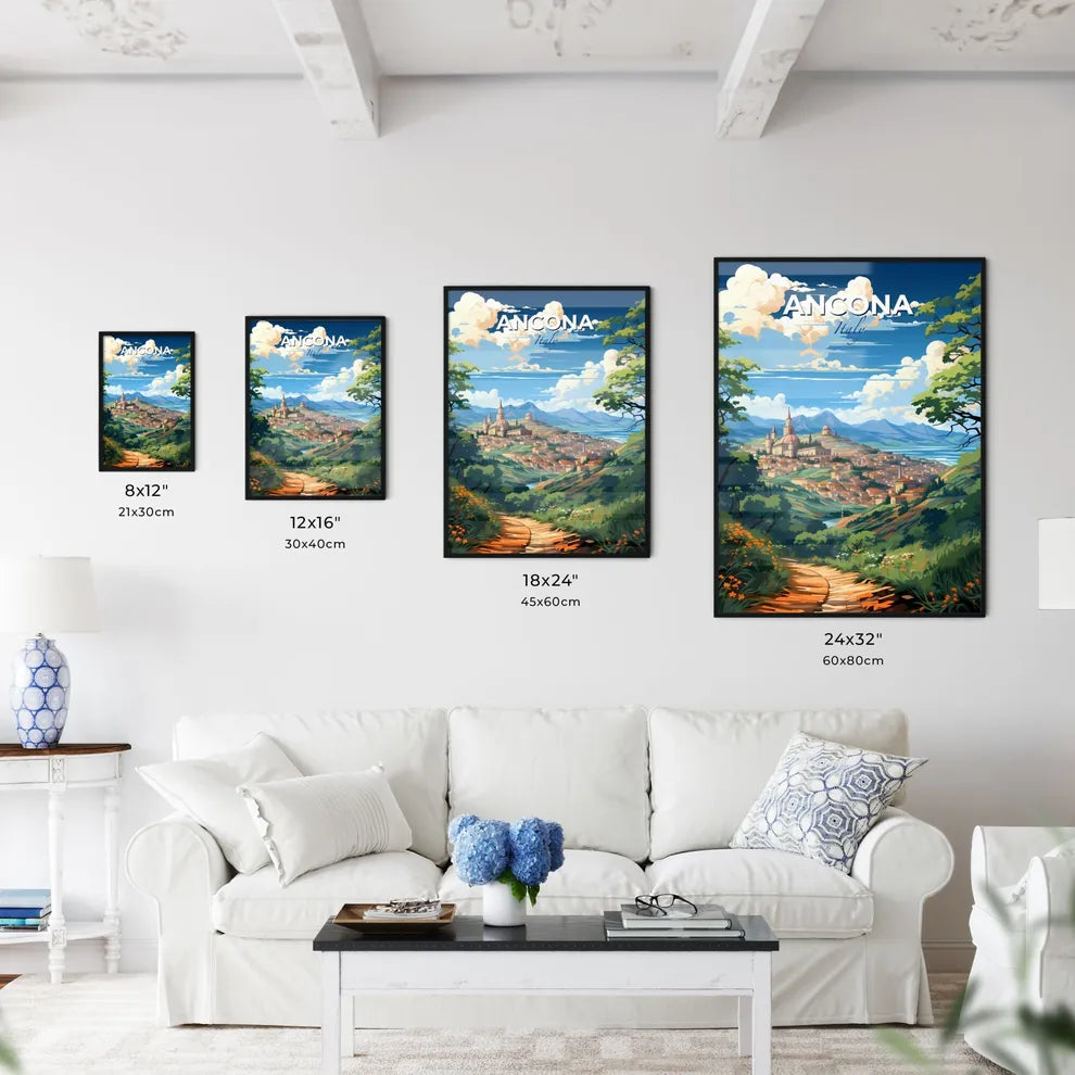 Ancona, Italy, A Poster of a landscape with a city and mountains Default Title