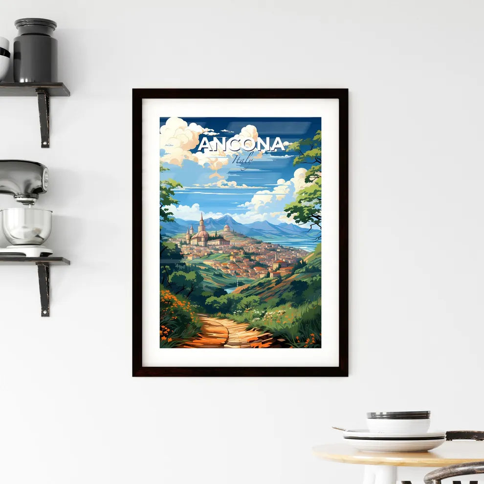 Ancona, Italy, A Poster of a landscape with a city and mountains Default Title